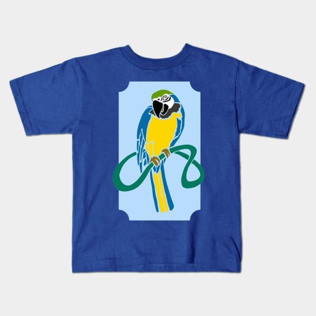 Abstract Blue and Yellow Macaw Parrot Design Kids T-Shirt by Abstractdiva